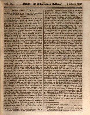 Allgemeine Zeitung. Beilage zur Allgemeinen Zeitung (Allgemeine Zeitung) Samstag 4. Februar 1843