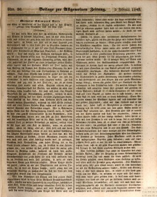 Allgemeine Zeitung. Beilage zur Allgemeinen Zeitung (Allgemeine Zeitung) Sonntag 5. Februar 1843