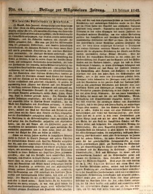 Allgemeine Zeitung. Beilage zur Allgemeinen Zeitung (Allgemeine Zeitung) Montag 13. Februar 1843