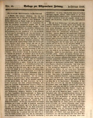 Allgemeine Zeitung. Beilage zur Allgemeinen Zeitung (Allgemeine Zeitung) Dienstag 14. Februar 1843