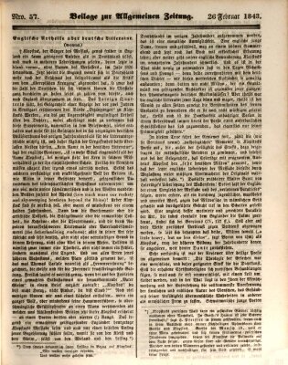 Allgemeine Zeitung. Beilage zur Allgemeinen Zeitung (Allgemeine Zeitung) Sonntag 26. Februar 1843