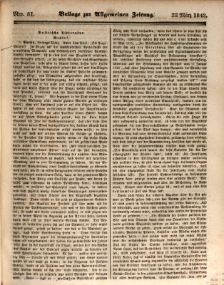 Allgemeine Zeitung. Beilage zur Allgemeinen Zeitung (Allgemeine Zeitung) Mittwoch 22. März 1843