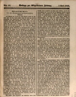 Allgemeine Zeitung. Beilage zur Allgemeinen Zeitung (Allgemeine Zeitung) Samstag 1. April 1843