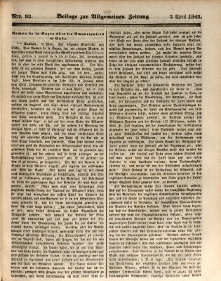 Allgemeine Zeitung. Beilage zur Allgemeinen Zeitung (Allgemeine Zeitung) Montag 3. April 1843