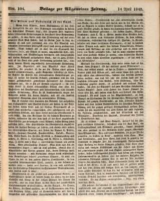 Allgemeine Zeitung. Beilage zur Allgemeinen Zeitung (Allgemeine Zeitung) Freitag 14. April 1843