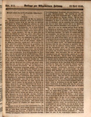 Allgemeine Zeitung. Beilage zur Allgemeinen Zeitung (Allgemeine Zeitung) Freitag 21. April 1843