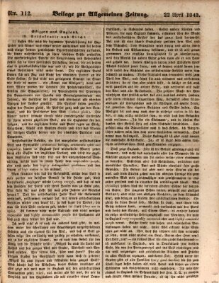 Allgemeine Zeitung. Beilage zur Allgemeinen Zeitung (Allgemeine Zeitung) Samstag 22. April 1843