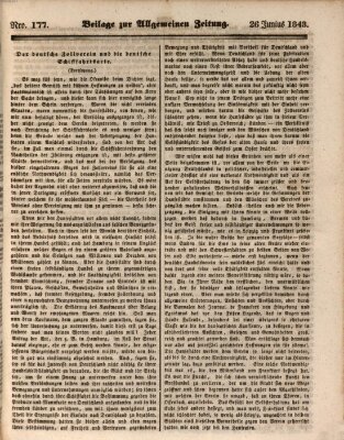 Allgemeine Zeitung. Beilage zur Allgemeinen Zeitung (Allgemeine Zeitung) Montag 26. Juni 1843