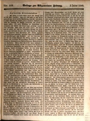 Allgemeine Zeitung. Beilage zur Allgemeinen Zeitung (Allgemeine Zeitung) Sonntag 2. Juli 1843