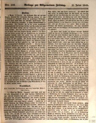 Allgemeine Zeitung. Beilage zur Allgemeinen Zeitung (Allgemeine Zeitung) Dienstag 11. Juli 1843