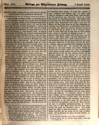 Allgemeine Zeitung. Beilage zur Allgemeinen Zeitung (Allgemeine Zeitung) Dienstag 1. August 1843