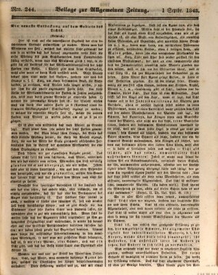 Allgemeine Zeitung. Beilage zur Allgemeinen Zeitung (Allgemeine Zeitung) Freitag 1. September 1843