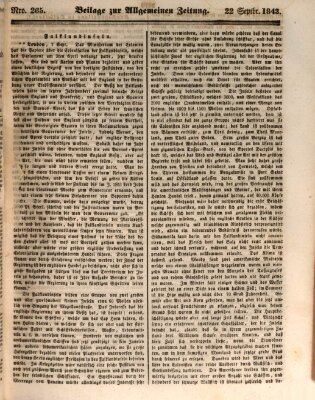 Allgemeine Zeitung. Beilage zur Allgemeinen Zeitung (Allgemeine Zeitung) Freitag 22. September 1843