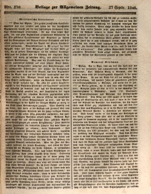 Allgemeine Zeitung. Beilage zur Allgemeinen Zeitung (Allgemeine Zeitung) Mittwoch 27. September 1843