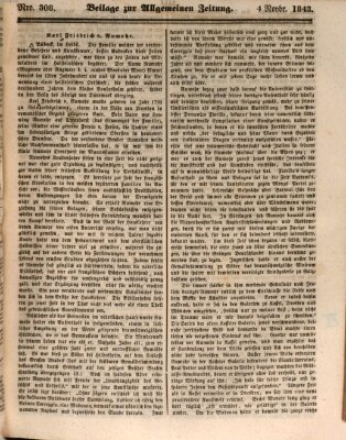 Allgemeine Zeitung. Beilage zur Allgemeinen Zeitung (Allgemeine Zeitung) Samstag 4. November 1843