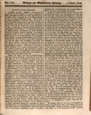 Allgemeine Zeitung. Beilage zur Allgemeinen Zeitung (Allgemeine Zeitung) Montag 6. November 1843