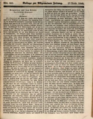 Allgemeine Zeitung. Beilage zur Allgemeinen Zeitung (Allgemeine Zeitung) Montag 27. November 1843