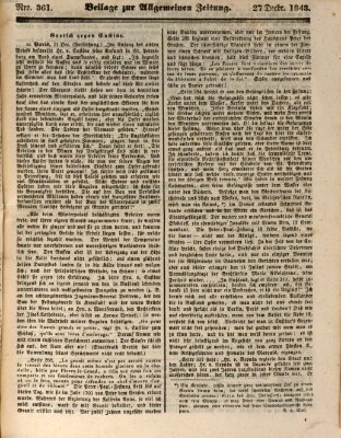 Allgemeine Zeitung. Beilage zur Allgemeinen Zeitung (Allgemeine Zeitung) Mittwoch 27. Dezember 1843