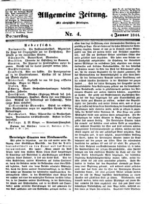 Allgemeine Zeitung Donnerstag 4. Januar 1844