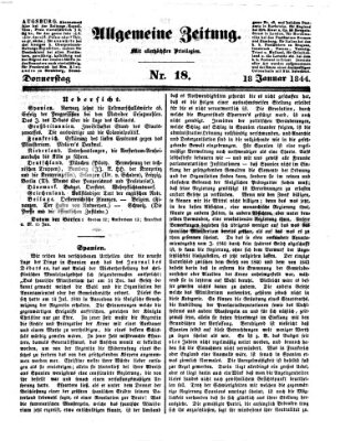 Allgemeine Zeitung Donnerstag 18. Januar 1844