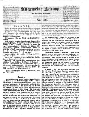 Allgemeine Zeitung Donnerstag 15. Februar 1844