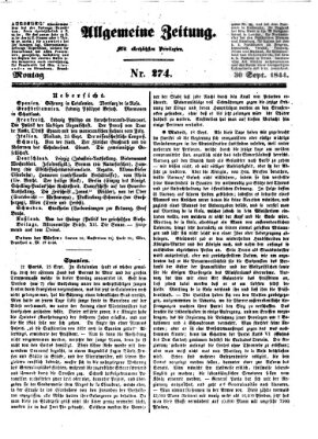 Allgemeine Zeitung Montag 30. September 1844