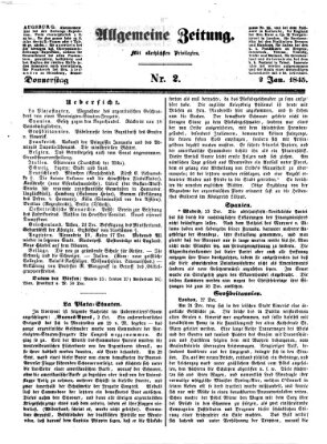 Allgemeine Zeitung Donnerstag 2. Januar 1845