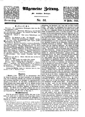 Allgemeine Zeitung Donnerstag 20. Februar 1845