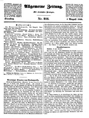 Allgemeine Zeitung Dienstag 4. August 1846