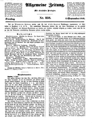 Allgemeine Zeitung Dienstag 15. September 1846