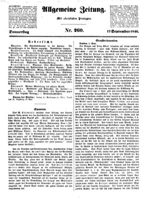 Allgemeine Zeitung Donnerstag 17. September 1846