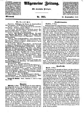 Allgemeine Zeitung Mittwoch 22. September 1847