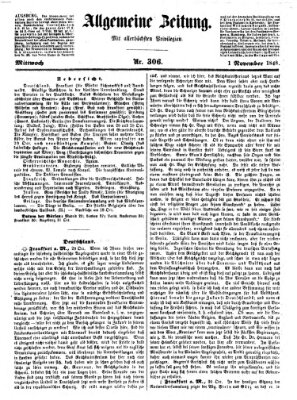 Allgemeine Zeitung Mittwoch 1. November 1848