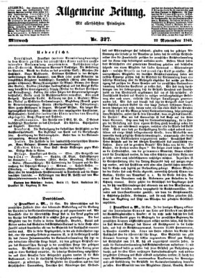 Allgemeine Zeitung Mittwoch 22. November 1848