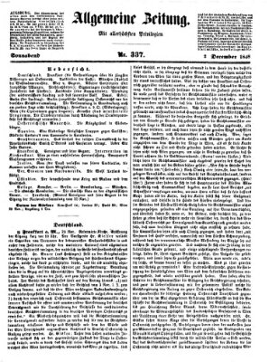 Allgemeine Zeitung Samstag 2. Dezember 1848