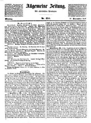 Allgemeine Zeitung Montag 18. Dezember 1848