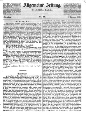 Allgemeine Zeitung Dienstag 16. Januar 1849