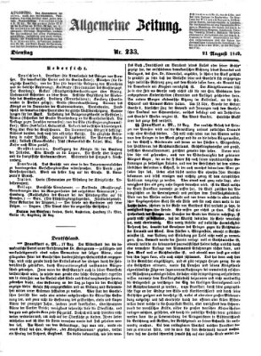 Allgemeine Zeitung Dienstag 21. August 1849