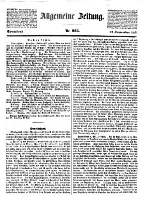 Allgemeine Zeitung Samstag 22. September 1849