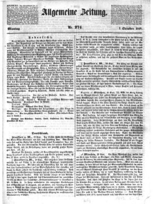 Allgemeine Zeitung Montag 1. Oktober 1849