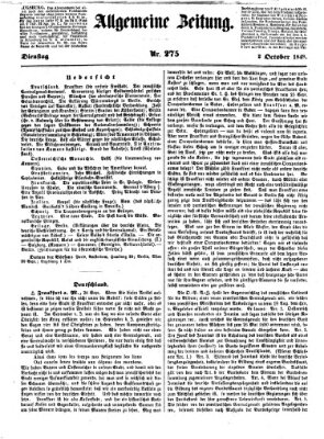 Allgemeine Zeitung Dienstag 2. Oktober 1849