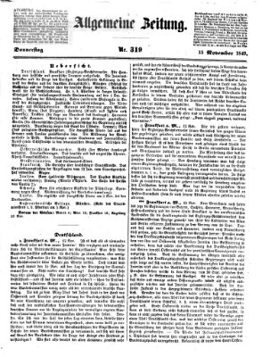 Allgemeine Zeitung Donnerstag 15. November 1849