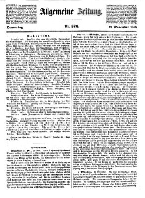 Allgemeine Zeitung Donnerstag 22. November 1849