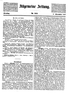 Allgemeine Zeitung Dienstag 11. Dezember 1849