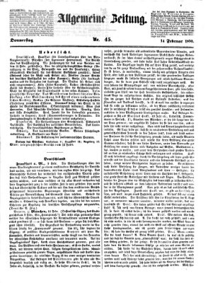 Allgemeine Zeitung Donnerstag 14. Februar 1850