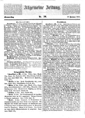 Allgemeine Zeitung Donnerstag 16. Januar 1851