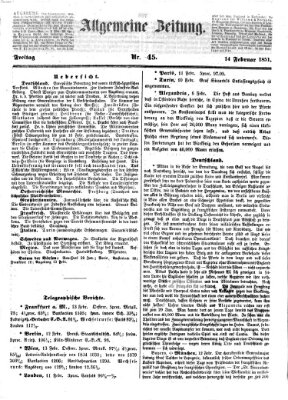 Allgemeine Zeitung Freitag 14. Februar 1851