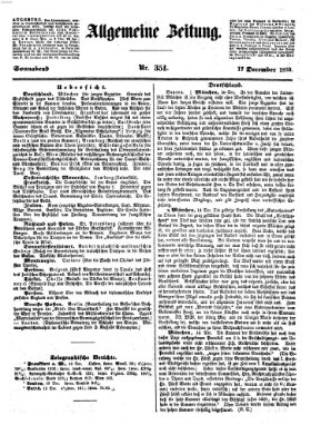 Allgemeine Zeitung Samstag 17. Dezember 1853