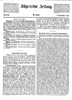 Allgemeine Zeitung Freitag 1. September 1854