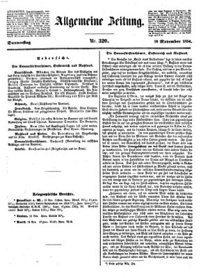 Allgemeine Zeitung Donnerstag 16. November 1854